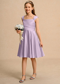 Azazie Budle Girls Formal Flower Girl Dresses Frosted Lilac A-Line Pleated Matte Satin Dress image5