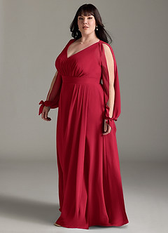 Azazie Matilda Bridesmaid Dresses Scarlet A-Line Long Sleeve Chiffon Dress image11