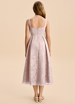 Azazie Amalie Junior Blushing Pink A-Line Ruched Floral Burnout Dress image2