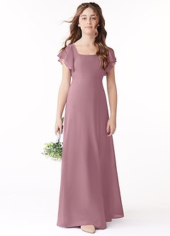 Azazie Bondi Junior Vintage Mauve A-Line Bow Chiffon Dress image2