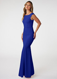 Azazie Nicolina Abiti da Damigella Abito Sirena in Crepe Elasticizzato Scollo Quadrato Blu Reale image3