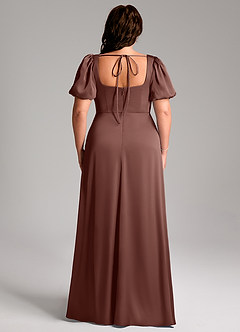 Azazie Fyona Brautjungfernkleider A-Linie Plissee Stretch-Satin Kleid Espresso image9