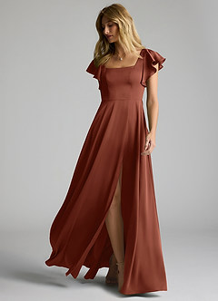 Azazie Bondi Bridesmaid Dresses Clay A-Line Bow Stretch Satin Dress image5