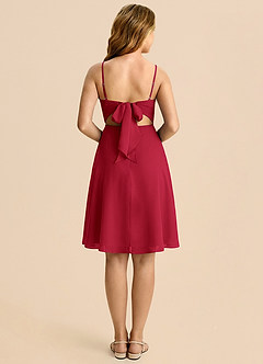 Azazie Shale Vestido de Escarlata de Gasa de Corte en A con Lazo image2