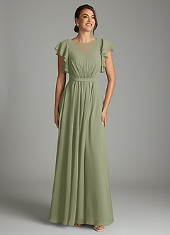Azazie Daphne Modest Bridesmaid Dresses A-Line Ruffled Chiffon Floor-Length Dress image1