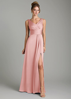 Azazie Karina Bridesmaid Dresses Powder Pink A-Line Pleated Stretch Satin Dress image6