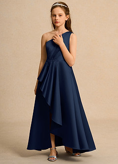 Azazie Taffy Junior Formal vestidos de niña de las flores Vestido de Azul Marino Oscuro de Satin Mate de Corte En A con Encaje image5