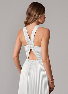 Azazie Afra Abiti da Damigella Abito A-Line in Raso Elasticizzato Plissettato Bianco image6