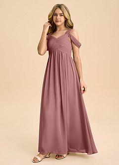 Azazie Lianne Junior Desert Rose A-Line Off the Shoulder Chiffon Dress image6