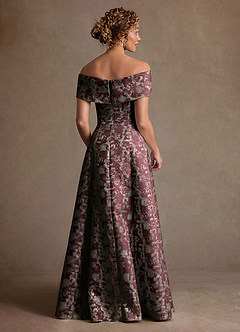 Azazie Harriett Brudens mor kjoler A-Line Off-Shoulder Blomster Jacquard Gulv-længde Kjole image4