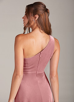 Azazie Brooke Bridesmaid Dresses Dusty Rose A-Line One Shoulder Velvet Dress image2
