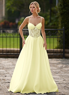 Nimbus Light Yellow Cutout Corset Satin Prom Dress image5
