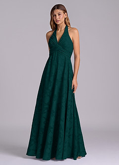 Azazie Tessie Bridesmaid Dresses Pine A-Line Pleated Floral Burnout Dress image3