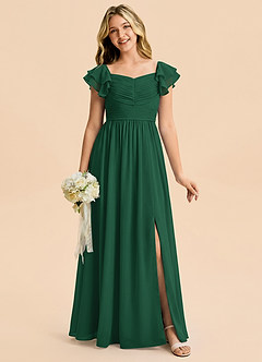 Azazie Anaya Junior Vestido Verde Oscuro de Gasa de Corte en A con Escote corazón image4