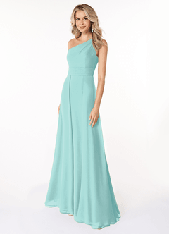 Azazie Dallas Jurken voor bruidsmeisjes Jurk van Chiffon met A-Lijn One-Shoulder Aqua image1