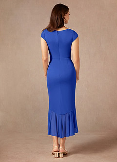 Azazie Renetta Mère de la mariée Robes Robe Fourreau en Maille Col V plissé Bleu Roi image3