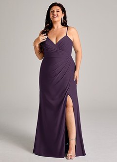 Azazie Maci Bridesmaid Dresses Plum Sheath Pleated Chiffon Dress image8