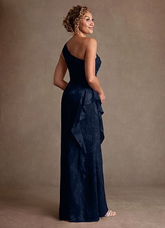 Azazie Galinda vestidos de madre de la novia Vestido de Azul Marino Oscuro de Jacquard Floral de Corte Recto con Hombro unilateral image2