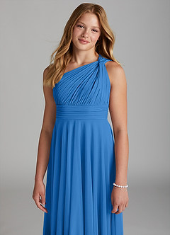 Azazie Charlize Junior Blue Jay A-Line Mesh Dress image6