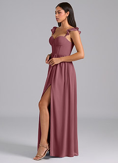 Azazie Denisse Brautjungfernkleider A-Linie Gestreift Chiffon Kleid Wüstenrose image3