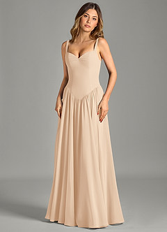 Azazie Evadina Robes de demoiselle d'honneur Robe Trapèze en Mousseline de soie Corset Sable image4