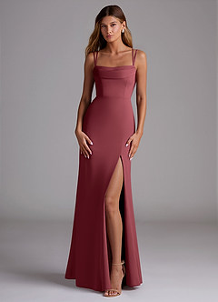 Azazie Callan Robes de demoiselle d'honneur Robe Sirène Convertible en Mousseline de soie Plissée Merlot image3