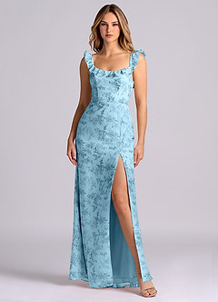 Azazie Callie Bridesmaid Dresses Blue Fern Floral Mermaid Side Slit Chiffon Convertible Dress image1