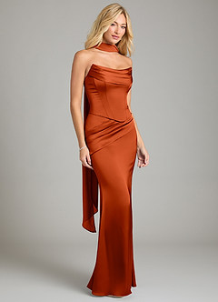 Azazie Sorrel Bridesmaid Dresses Paprika Mermaid Strapless Stretch Satin Convertible Dress image8