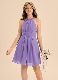 Azazie Bonnie Junior Tahiti A-Line Pleated Chiffon Dress image3
