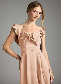 Azazie Lyra Bridesmaid Dresses English Rose A-Line Off the Shoulder Stretch Satin Convertible Dress image2