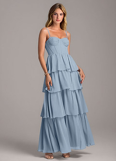 Azazie Alanna Essayer des robes à la maison Robe Trapèze en Mousseline de soie Encolure en Forme de Cœur Bleu Poussiéreux image1