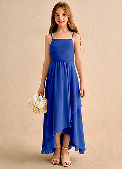 Azazie Twilight Dance Girls Formal Flower Girl Dresses Royal Blue A-Line Pleated Chiffon Dress image3