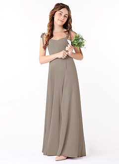 Azazie Rosey Junior Taupe A-Line Sweetheart Neckline Chiffon Dress image1