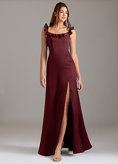 Azazie Callie Robes de demoiselle d'honneur Robe Trapèze Convertible en Satin extensible Rayé Cabernet image3