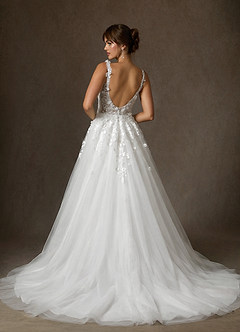 Azazie Sabine Wedding Dresses Diamond White Ball-Gown Square Neckline Lace Dress image2