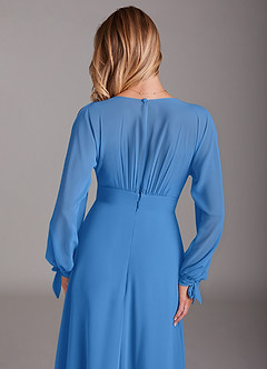 Azazie Matilda Robes de demoiselle d'honneur Robe Trapèze en Mousseline de soie Manche longue Geai Bleu image8