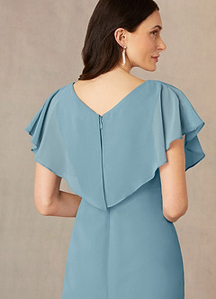 Azazie Julia Mother of the Bride Dresses Moody Blue Sheath V-Neck Pleated Chiffon Dress image5