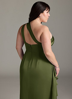 Azazie Maive Bridesmaid Dresses Olive Sheath Ruched Stretch Satin Dress image12