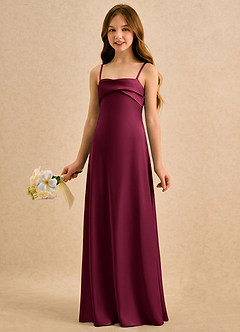 Azazie Mirabella Girls Formal vestidos de niña de las flores Vestido Borgoña de Satén Elástico de Recto con Escote corazón image2