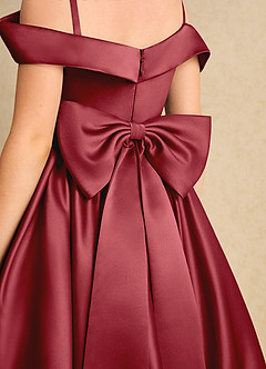 Azazie Favia Flower Girl Dresses Pomegranate A-Line Off the Shoulder Matte Satin Dress image7