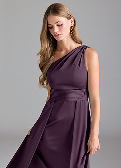Azazie Dallas Bridesmaid Dresses Plum A-Line One Shoulder Stretch Satin Dress image6