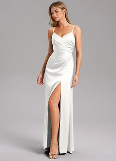 Azazie Azuree Abiti da Damigella Abito A-Line in Raso Elasticizzato Plissettato Bianco image11