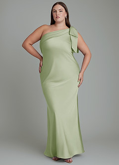 Azazie Yuanna Vestidos de damas de honor Vestido Salvia Polvorienta de Satén Elástico de Corte Sirena con Un hombro image8