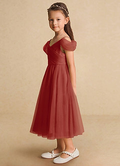 Azazie Lizzette Robe Demoiselle D'honneur Fillette Robe Trapèze en Tulle Rayé Terracotta image3