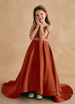 Azazie Jodi vestidos de niña de las flores Vestido de Pimenton de Satin Mate de Corte En A image5