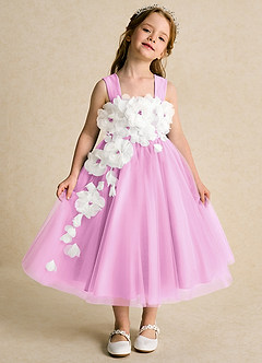 Azazie Dovey Flower Girl Dresses Candy Pink Ball-Gown Bow Tulle Dress image2