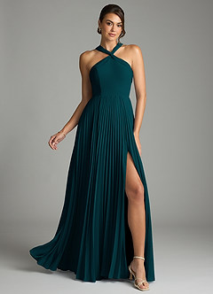 Azazie Afra Abiti da Damigella Abito A-Line in Chiffon Plissettato Pino image1