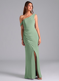 Azazie Madelyn Brautjungfernkleider Wandelbar Meerjungfrau-Linie One-Shoulder Chiffon Kleid Matcha image1