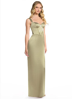Azazie Alexis Final Sale Dusty Sage Sheath Sweetheart Neckline Metallic Satin Dress image2