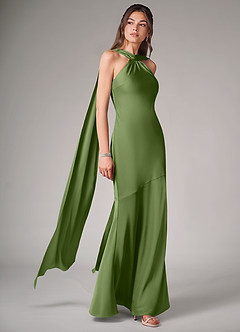 Azazie Kinsley Robes de demoiselle d'honneur Robe Sirène en Satin extensible Fente Latérale Genévrier image3